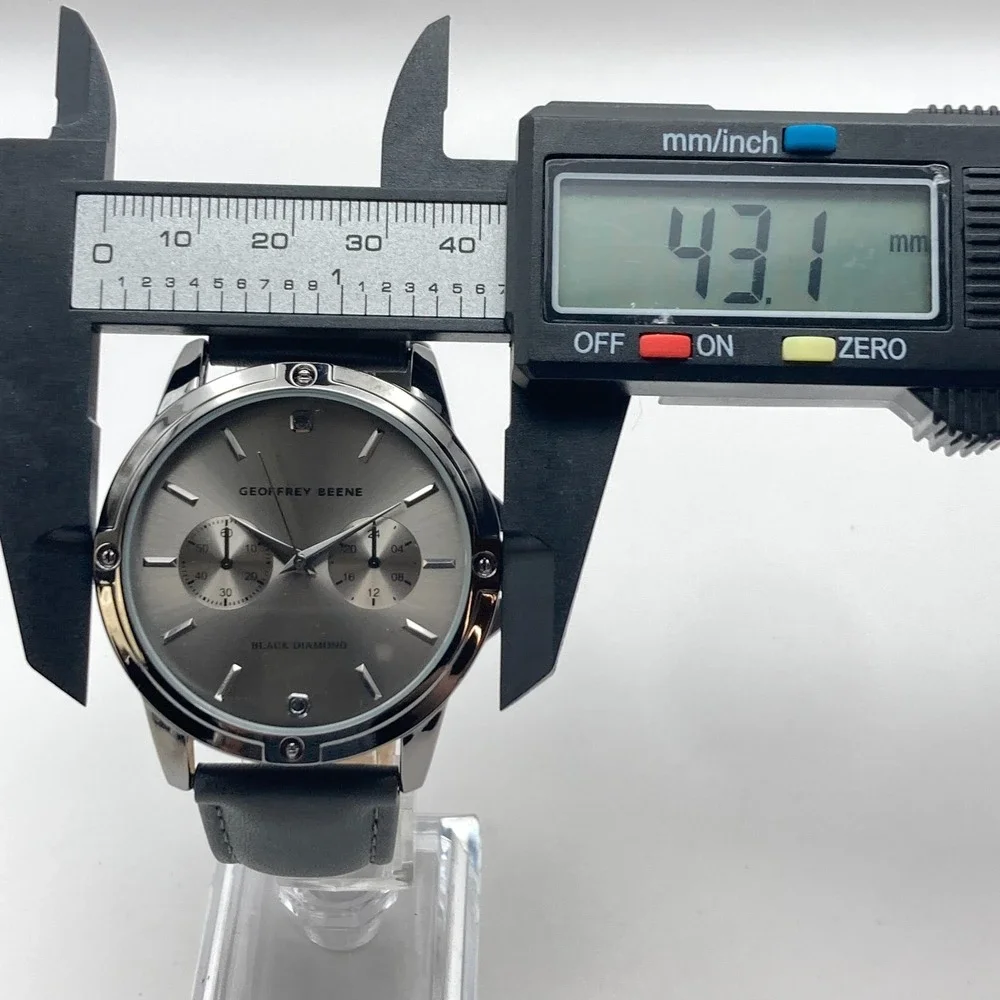 Geoffrey Beene Men's Watch 43mm Black Diamond Gray Band New Battery 10